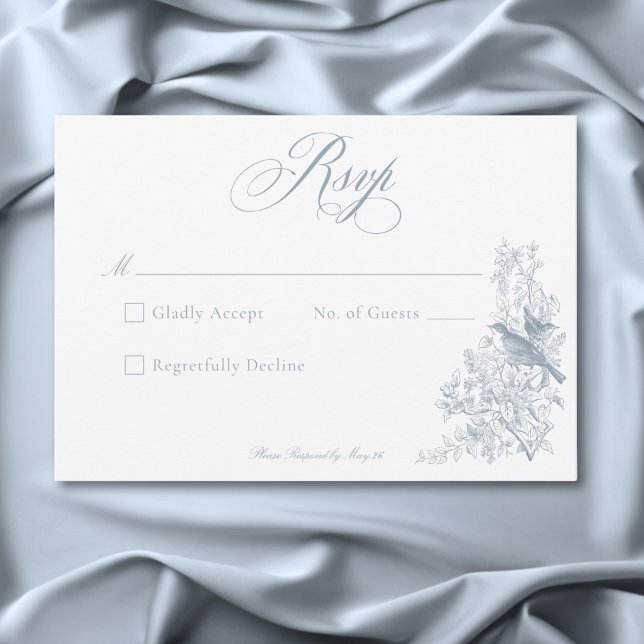 Elegant Blue Chinoiserie Natur & Vögel Hochzeit RSVP Karte (Elegant Blue Chinoiserie Nature & Birds Wedding RSVP Card)