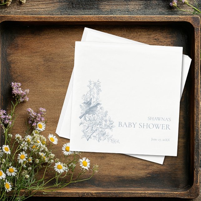 Elegant Blue Chinoiserie Nature Birds Baby Shower Serviette (Elegant Blue Chinoiserie Nature Birds Baby Shower Napkins)