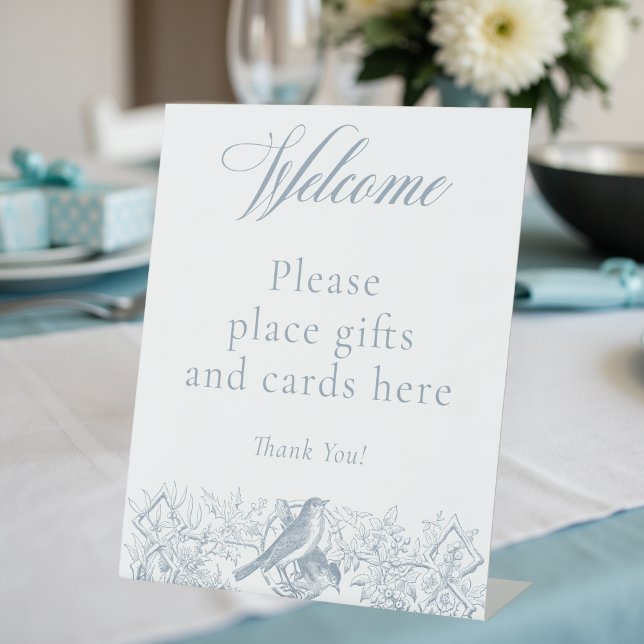 Elegant Blue Chinoiserie Nature Birds Baby Shower Sockelschild (Elegant Blue Chinoiserie Nature Birds Baby Shower Pedestal Sign)