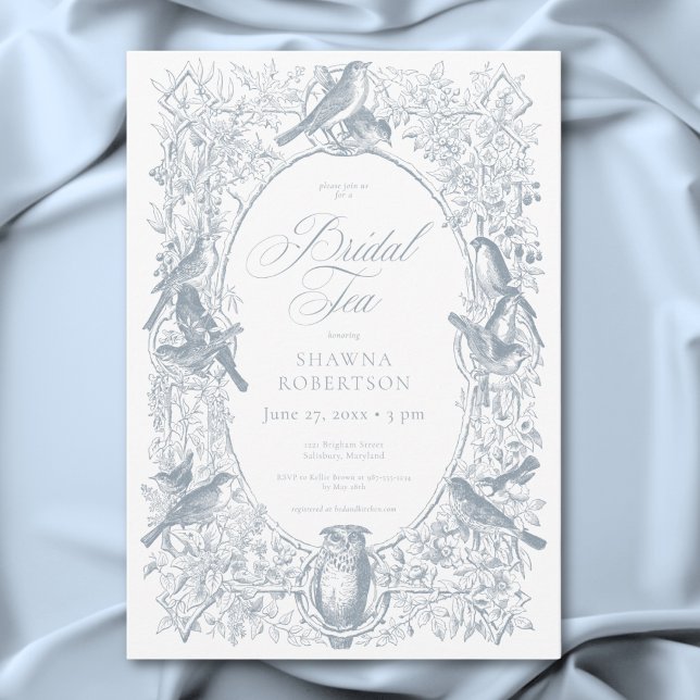 Elegant Blue Chinoiserie Nature Birds Bridal Tea Einladung (Elegant Blue Chinoiserie Nature Birds Bridal Tea Invitation)