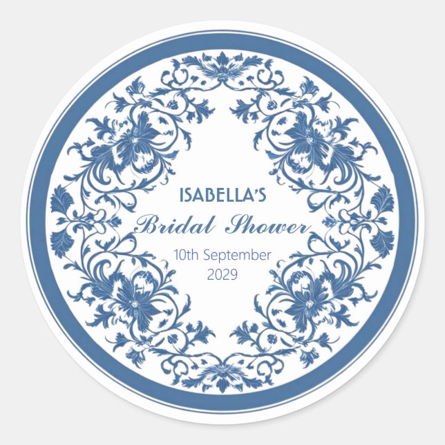 Elegant Blue Chinoiserie Viktorianisches Chinesisc Runder Aufkleber (Vorderseite)