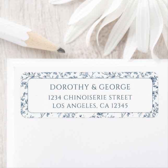 Elegant Blue Chinoiserie Wedding Return Address (Insitu)