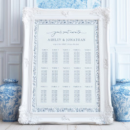 Elegant Blue Chinoiserie Wedding Seating Chart Poster