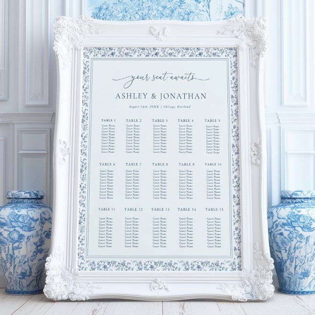 Elegant Blue Chinoiserie Wedding Seating Chart Poster (Von Creator hochgeladen)