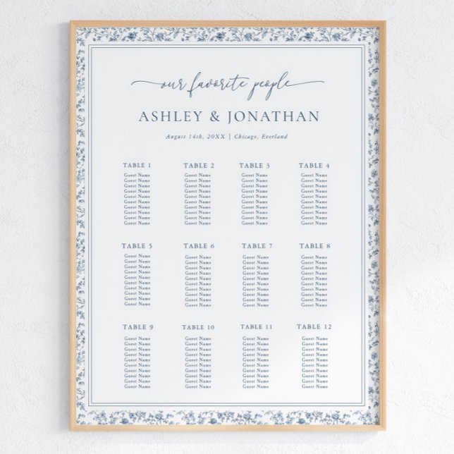 Elegant Blue Chinoiserie Wedding Seating Chart Poster (Von Creator hochgeladen)