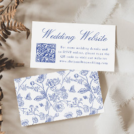 Elegant Blue Chinoiserie Wedding Website QR Code Begleitkarte