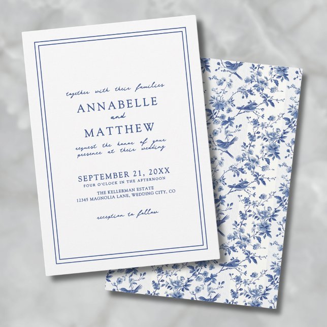 Elegant Blue Chinoserie Bird Floral Wedding Einladung (Elegant Blue Chinoserie Bird Floral Wedding Invitation)