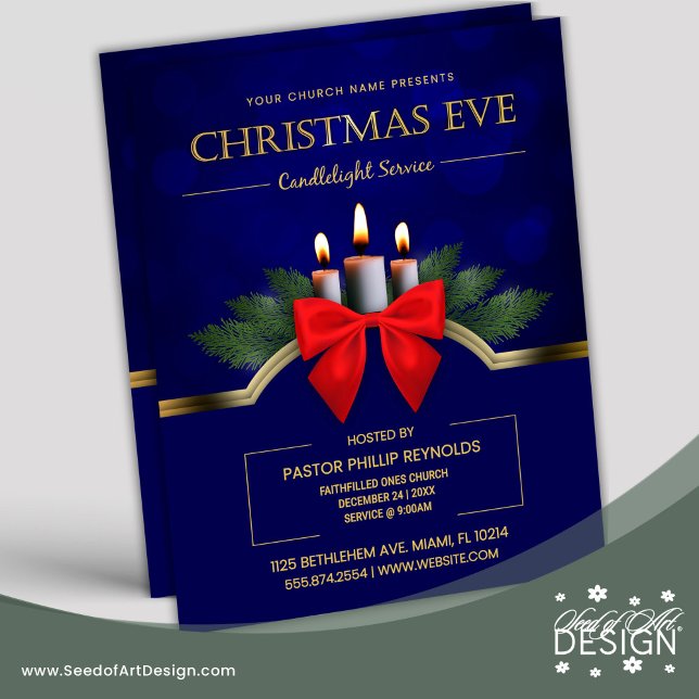 Elegant Blue Christmas Eve Candlelight Church Flyer (Von Creator hochgeladen)