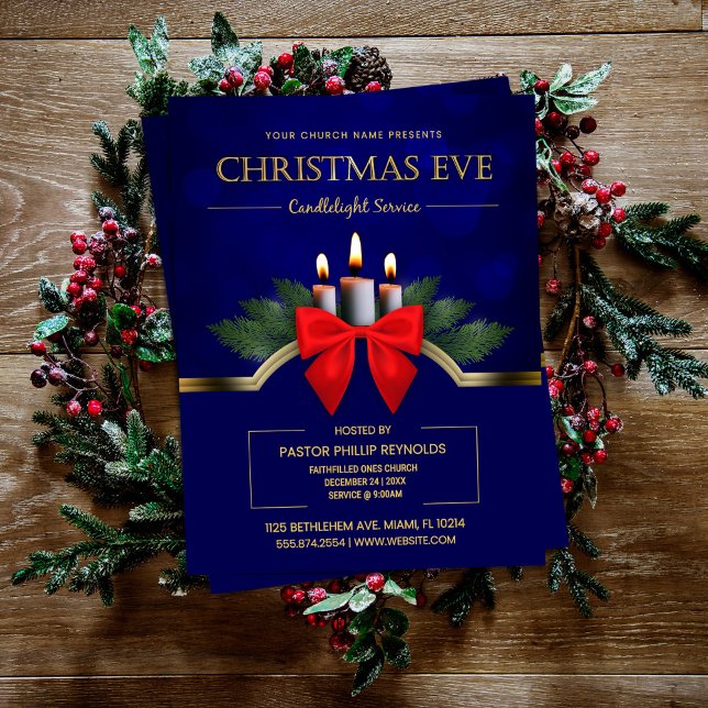 Elegant Blue Christmas Eve Candlelight Church Flyer (Von Creator hochgeladen)