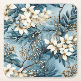 Elegant Blue Christmas Florals Rechteckiger Pappuntersetzer