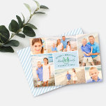 Elegant Blue Christmas Monogram Foto Collage Feiertagskarte<br><div class="desc">Die stilvolle Foto-Collage-Karte für die Ferien enthält sechs (6) Ihrer Lieblings-Fotos aus dem Jahr mit individueller "Frohe Weihnachten / Warmste Wünsche" und Monogramm-Text. Auf der Rückseite der Karte befindet sich ein Muster aus diagonal weißen Streifen. Beachten Sie, dass der hellblaue / graue Hintergrund aquamarine und grüne Textfarben so geändert werden...</div>