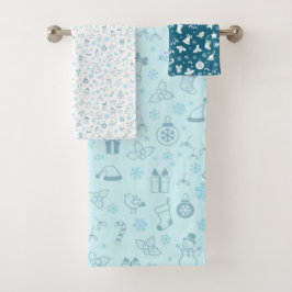 Elegant Blue Christmas Pattern Badhandtuch Set