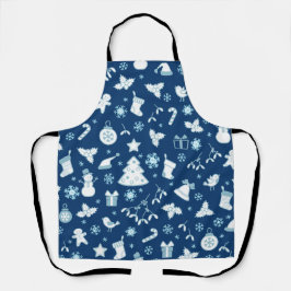 Elegant Blue Christmas Pattern Schürze