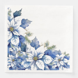 Elegant Blue Christmas Poinsettia Serviette