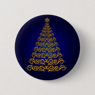 Elegant Blue Christmas Tree Button