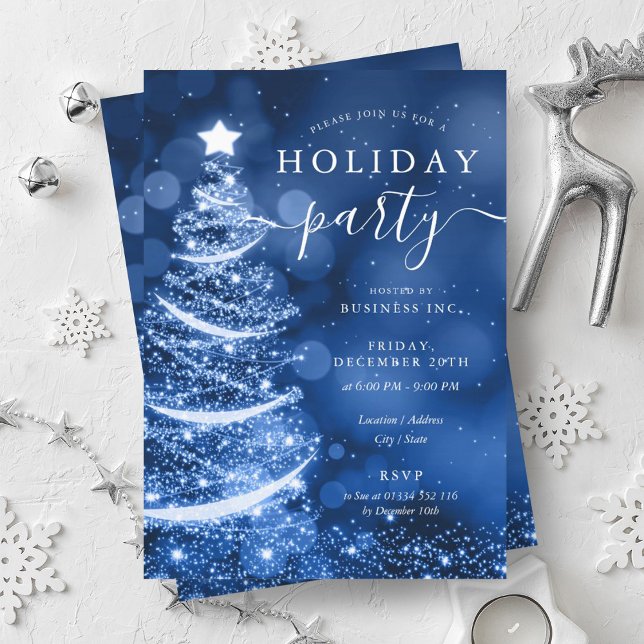 Elegant Blue Christmas Tree Company Holiday Einladung (Elegant Blue Christmas Tree Company Holiday Invitation)