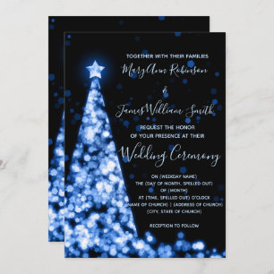 Elegant Blue Christmas Tree Holiday Wedding Einladung