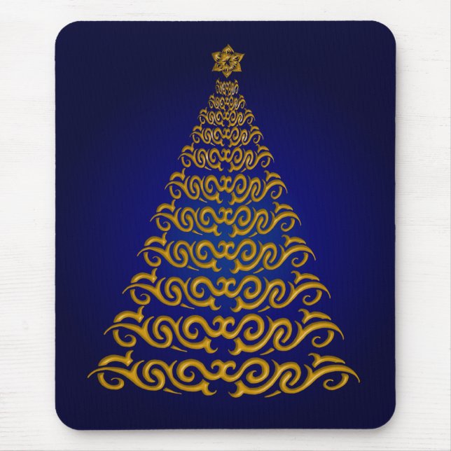Elegant Blue Christmas Tree Mouse Pad Mousepad (Vorne)