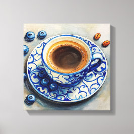 Elegant Blue Coffee Cup with Blueberries – Realist Leinwanddruck