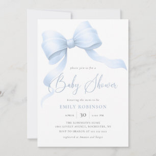 Elegant Blue Coquette Bow Boy Baby Shower Einladung