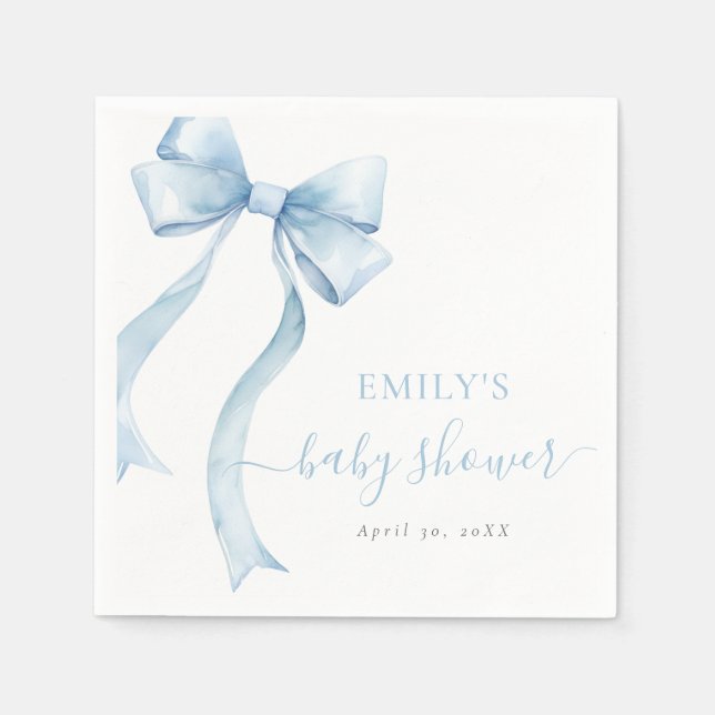 Elegant Blue Coquette Bow Boy Baby Shower Serviette (Vorderseite)