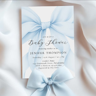 Elegant Blue Coquette Bow Girl Baby Shower Einladung