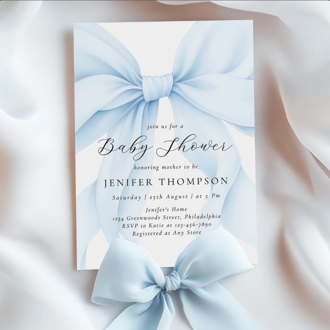 Elegant Blue Coquette Bow Girl Baby Shower Einladung (Von Creator hochgeladen)