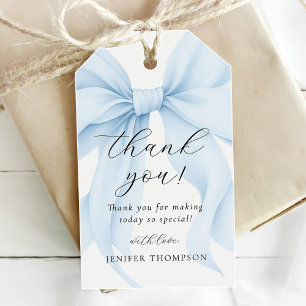 Elegant Blue Coquette Bow Girl Baby Shower Geschenkanhänger