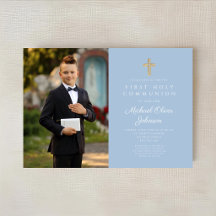 Elegant Blue Cross Photo Boy First Communion 