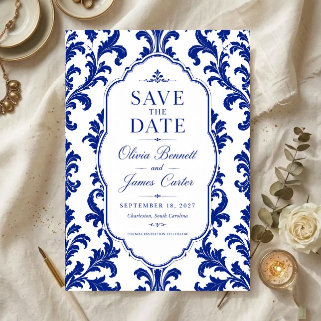 Elegant Blue Damask  Acryleinladungen (Von Creator hochgeladen)