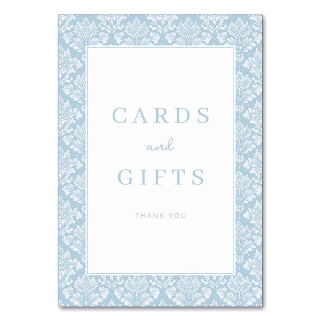 Elegant Blue Damask Gratitude Card Tischnummer (Vorderseite)