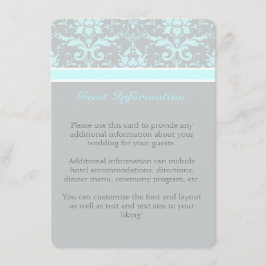 Elegant Blue Damask Guest Information Card Begleitkarte