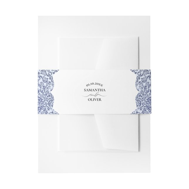 Elegant Blue Damask Wedding Einladungsbanderole (Vorderseite Beispiel)