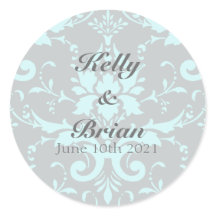 Elegant Blue Damask Wedding Stickers