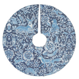 Elegant Blue Delft Woodland Animal Deer Floral Polyester Weihnachtsbaumdecke