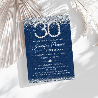 Elegant Blue Denim & Diamonds 30. Geburtstag Party Einladung