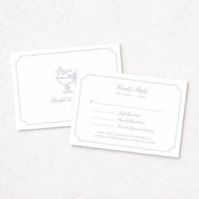 Elegant Blue Double Frame Wedding RSVP Card (Von Creator hochgeladen)