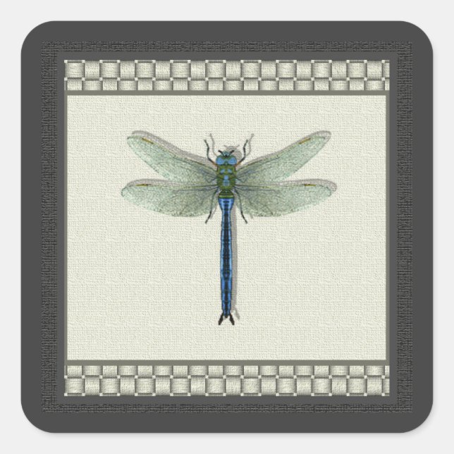 Elegant Blue Dragonfly Quadratischer Aufkleber (Vorderseite)