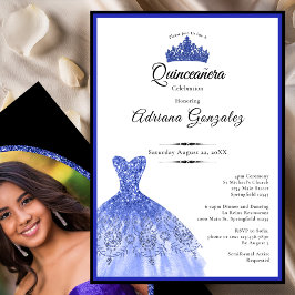 Elegant blue dress 15th birthday Quinceanera Einladung