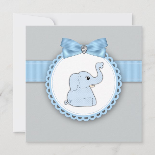 Elegant Blue Elephant Baby Shower Einladung (Vorderseite)