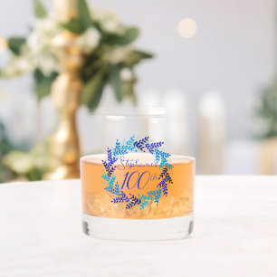 Elegant Blue Floral 100. Geburtstag Whiskyglas