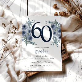 Elegant Blue Floral 60. Geburtstag Einladung