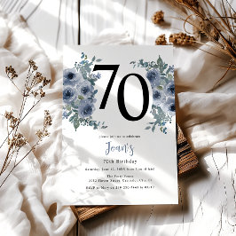 Elegant Blue Floral 70. Geburtstag Einladung