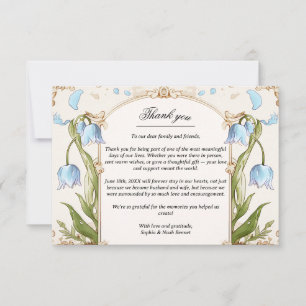 Elegant Blue Floral and Gold Wedding Vielen Dank Dankeskarte