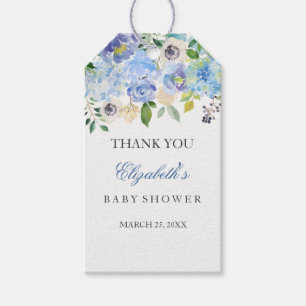 Elegant Blue Floral Baby Duwer Fevor Tags Geschenkanhänger
