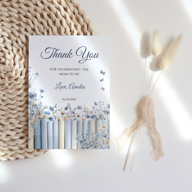 Elegant Blue Floral Baby Shower Danke Karte (Von Creator hochgeladen)