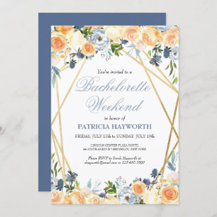 Elegant Blue Floral Bachelorette Wochenende Einladung