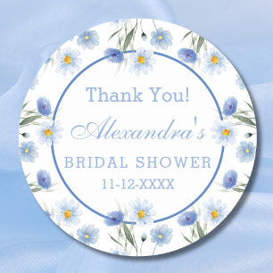 Elegant Blue Floral Boho Brautparty Vielen Dank Runder Aufkleber