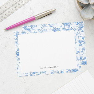 Elegant Blue Floral Border French Toile de Jouy Mitteilungskarte