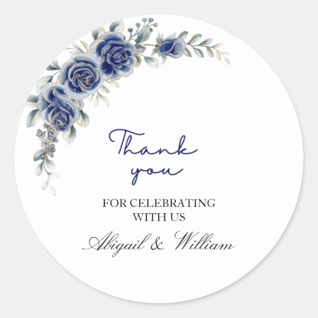 Elegant Blue Floral & Botanical Wedding Stickers  (Vorderseite)